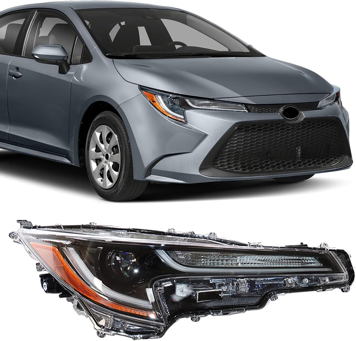 Passenger Side Headlight Assembly for 2020-2021 Toyota Corolla L LE E976