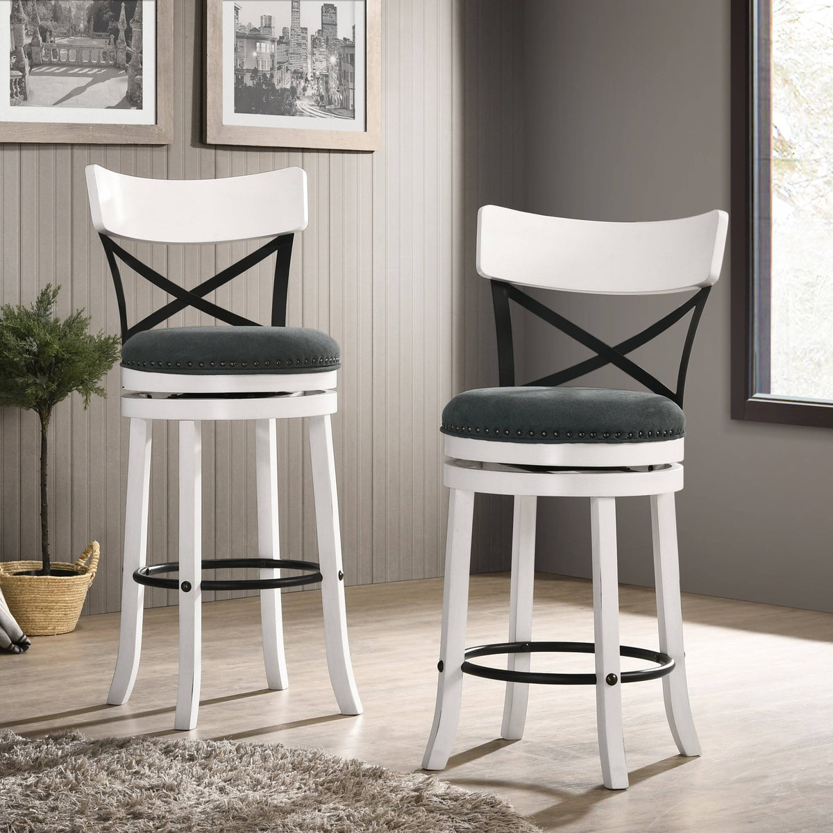 Light Grey Swivel Barstools Set of 2 N79631