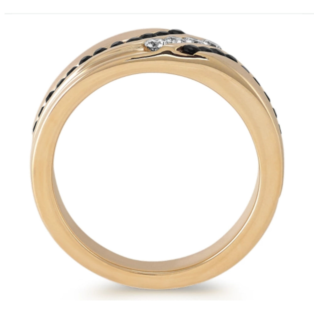 Black & White Diamond Wedding Band 10k Yellow Gold Ring U35788