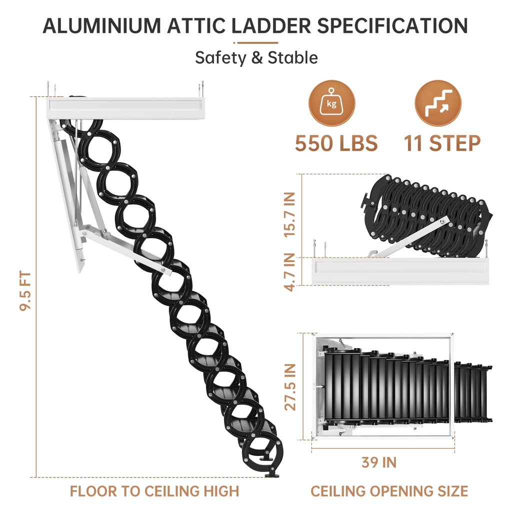 11 Steps Electric Aluminum Folding Ceiling Ladder with Remote Z7701
