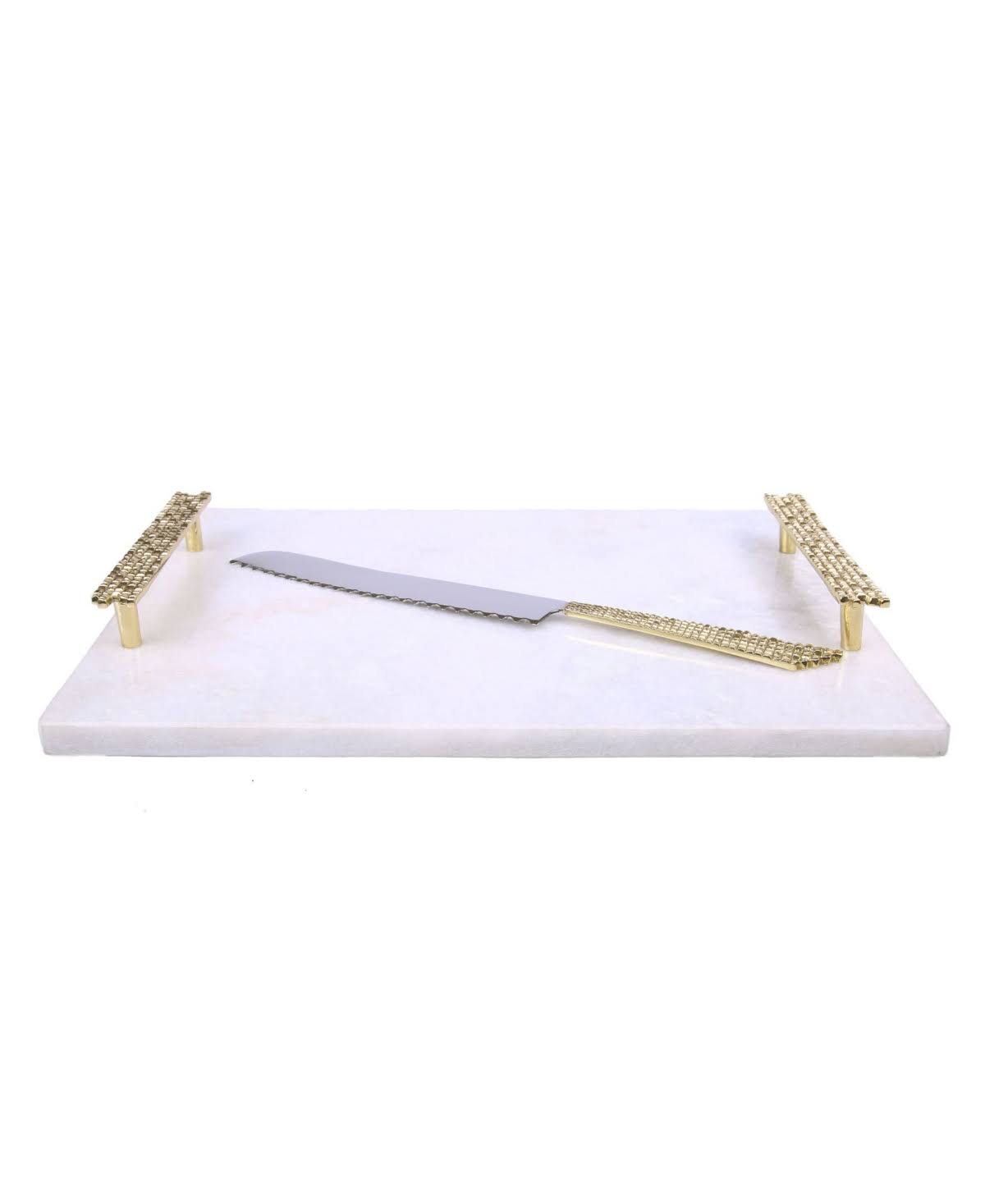 White Marble Challah Tray with Mosaic Handles X383817