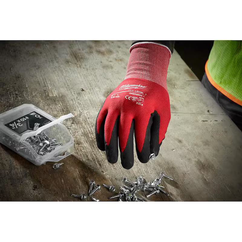 Red Nitrile Level 1 Cut Resistant Work Gloves 4-Pack O22889
