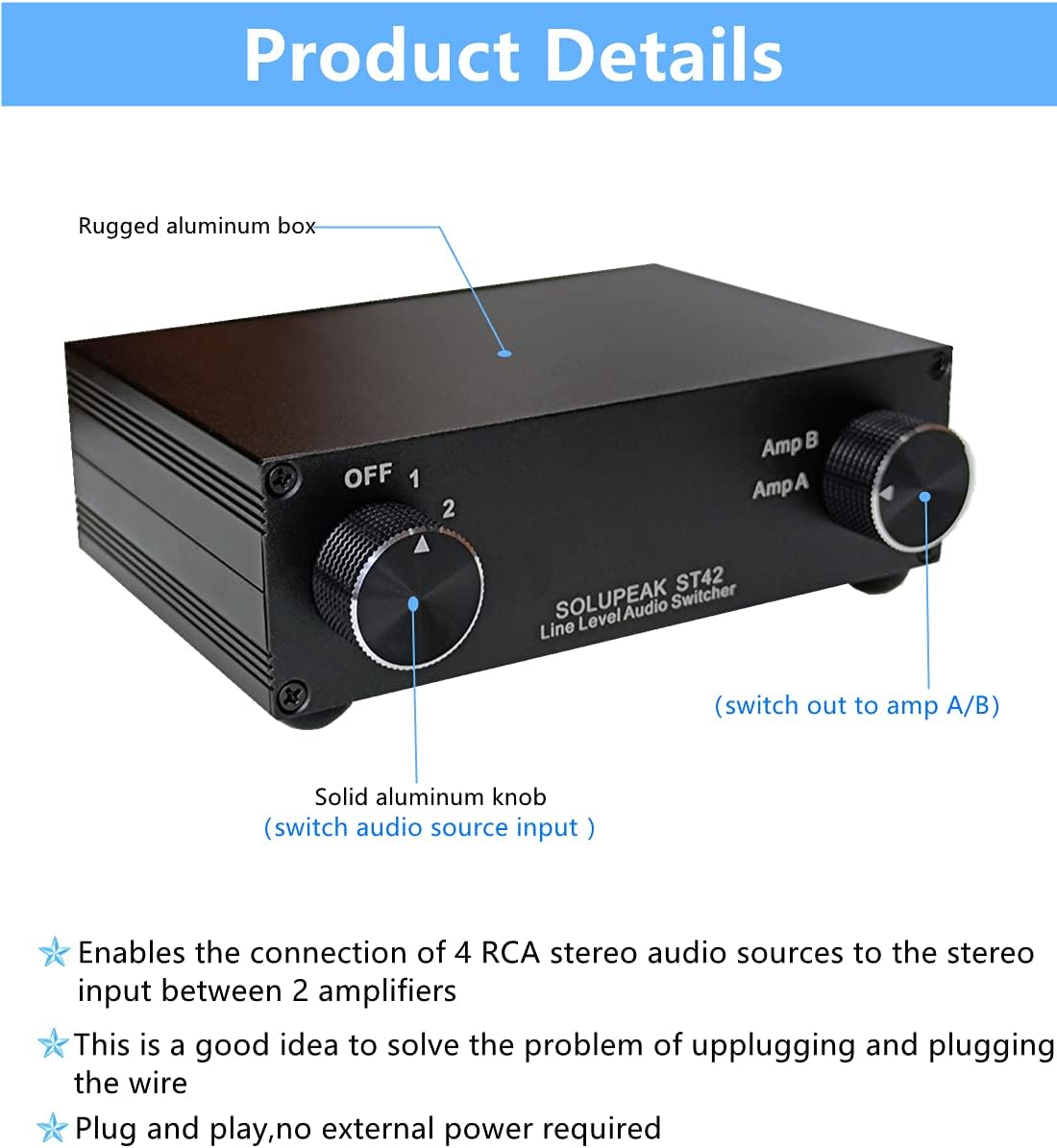 4-Way RCA Audio Switch Splitter Box F4684