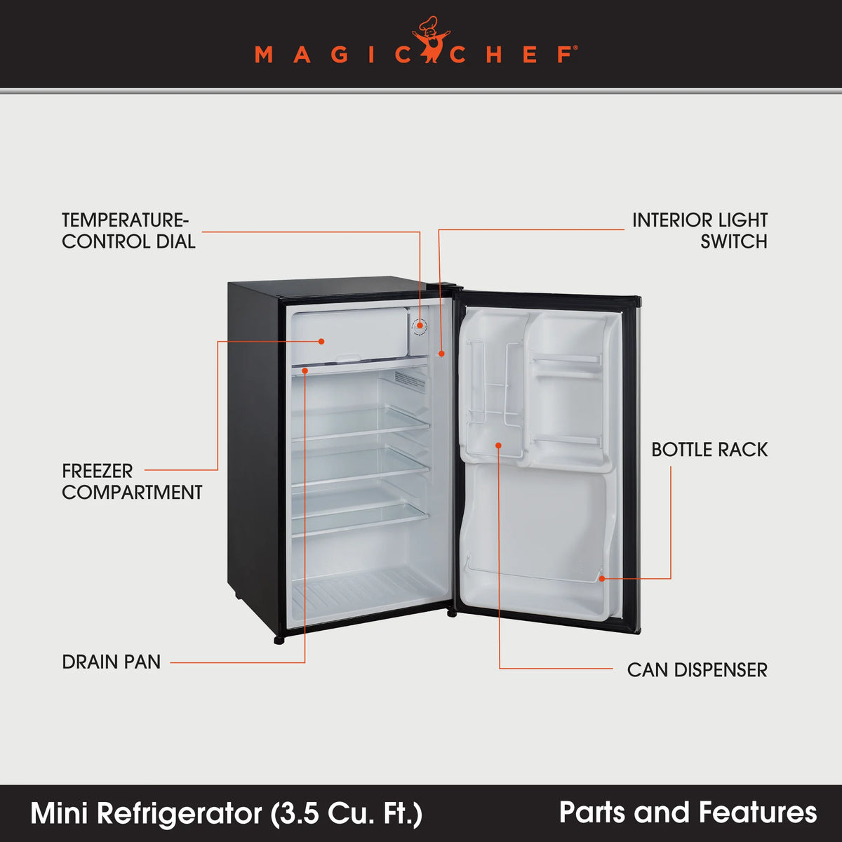 18.5 inch 3.5 Cu. ft. Compact Refrigerator Single Door J281