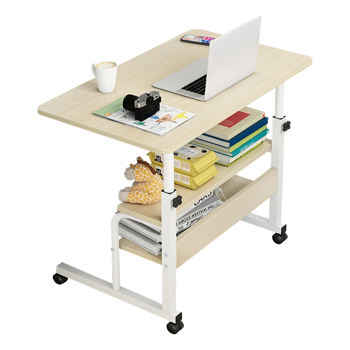 Beige 3-Tier Mobile Laptop Desk with Rolling Wheels C897