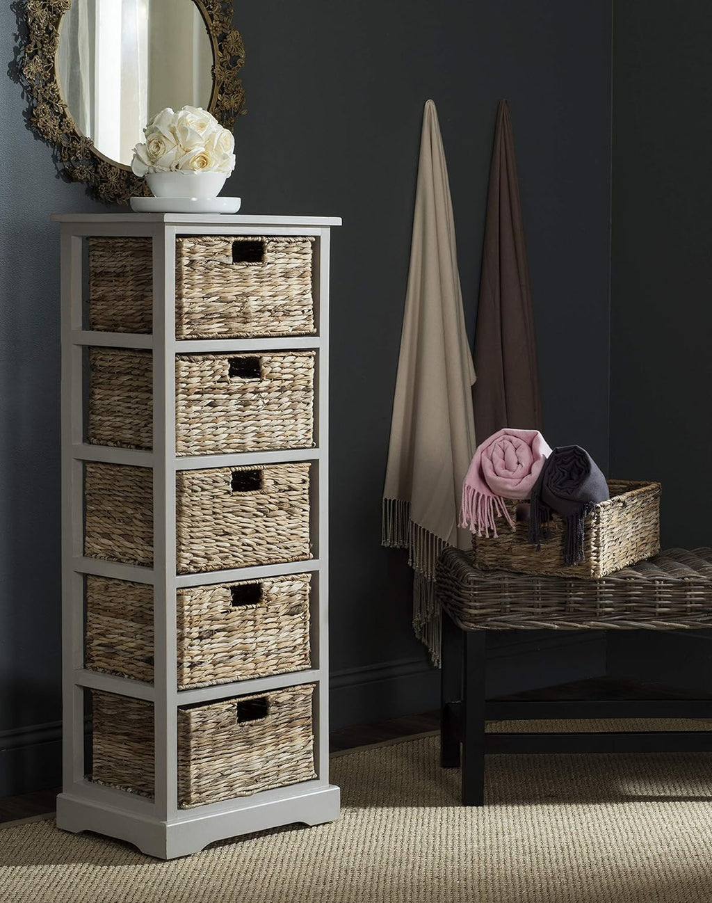 Black Wicker Basket Storage Tower N8910