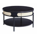 Round Wood Top Coffee Table with Bottom Shelf in Black T408