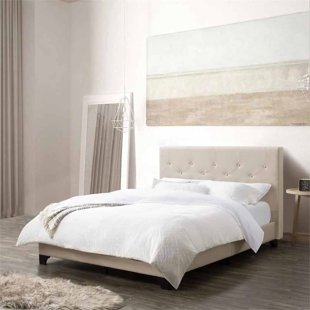 Cream Button-Tufted Fabric Full/Double Bed Frame C39246