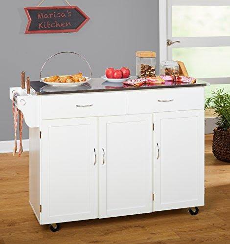White Kitchen Cart with Stainless Steel Top Y497261