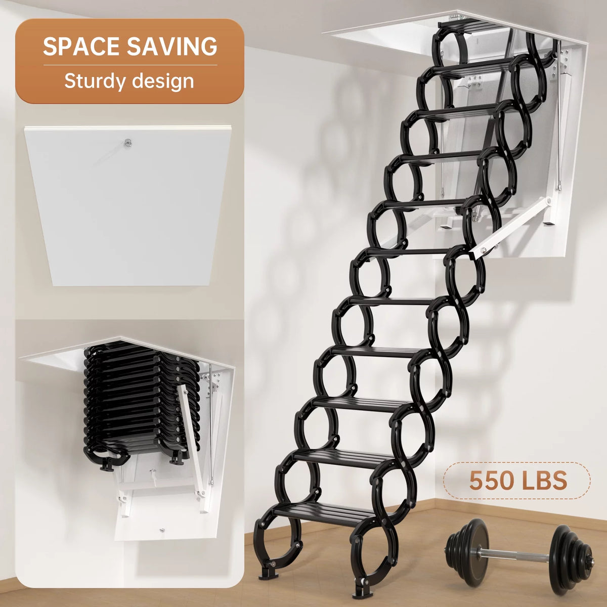 11 Steps Electric Aluminum Folding Ceiling Ladder with Remote Z7701