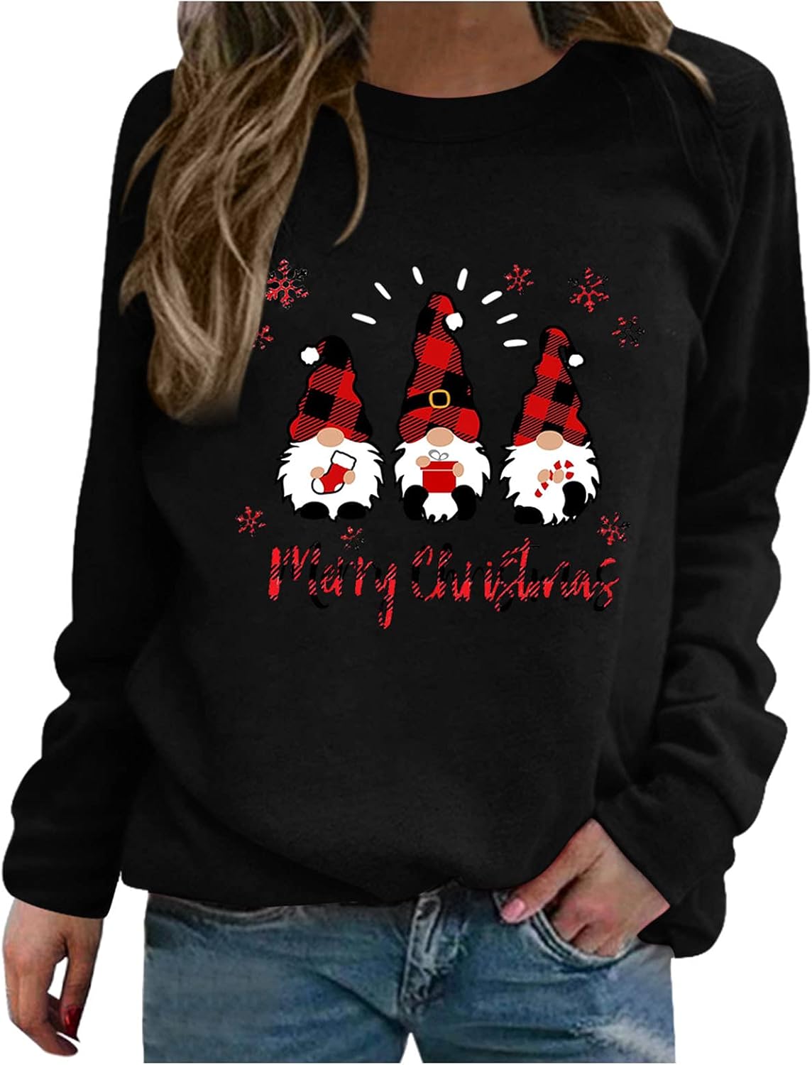 Black XL Plus Size Crewneck Christmas Sweatshirt A972