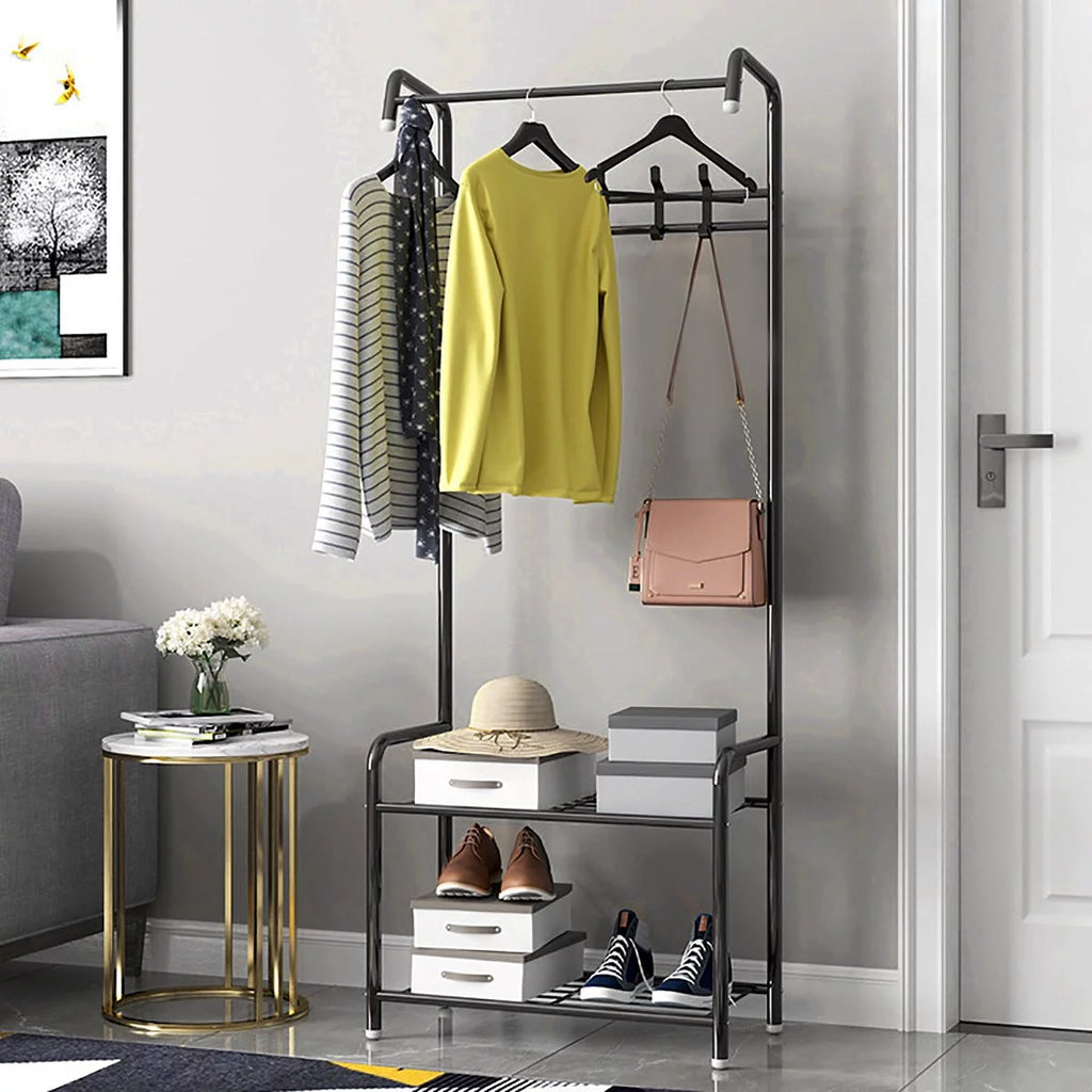 Black Hall Tree with Shoe Storage and 8 Hooks G41421