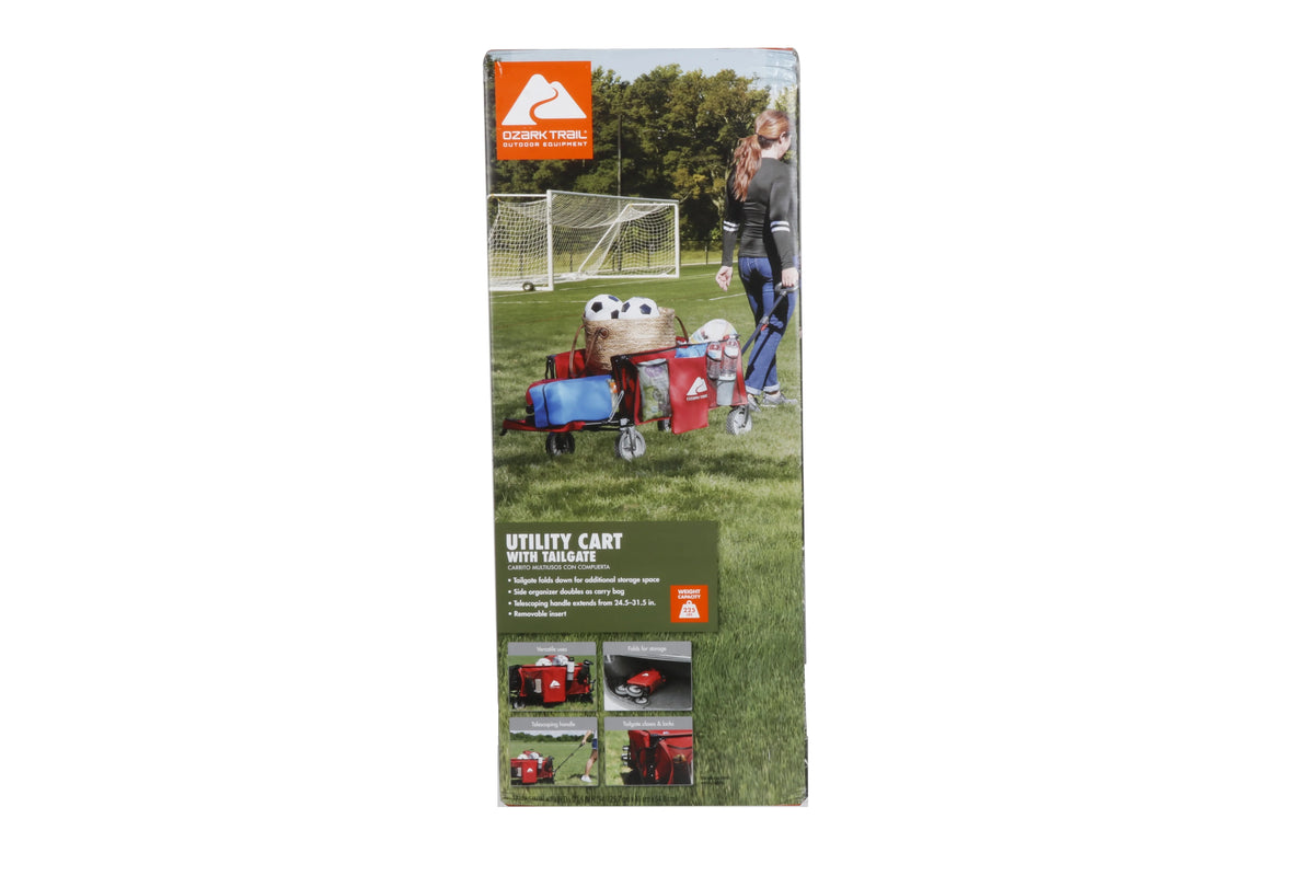 Camping Utility Wagon with Tailgate & Extension Handle, Red T2695
