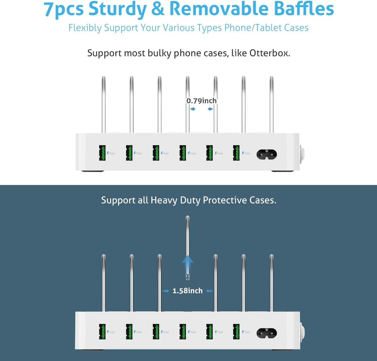 6-Port USB Charging Station with 6 Charging Cables White Pack of 2 F4279