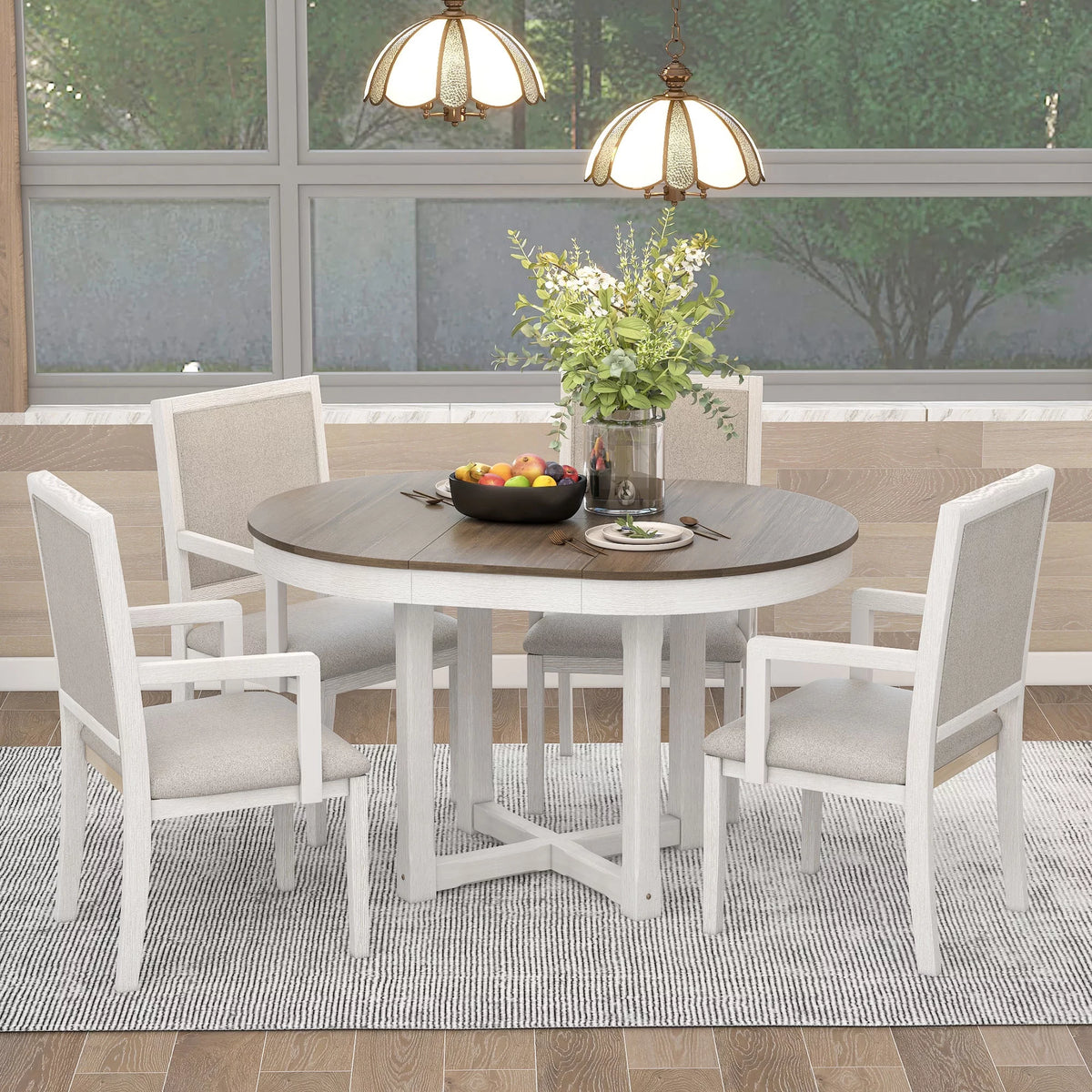 5-Piece Extendable Wood Dining Table Set with 4 Upholstered Chairs C692