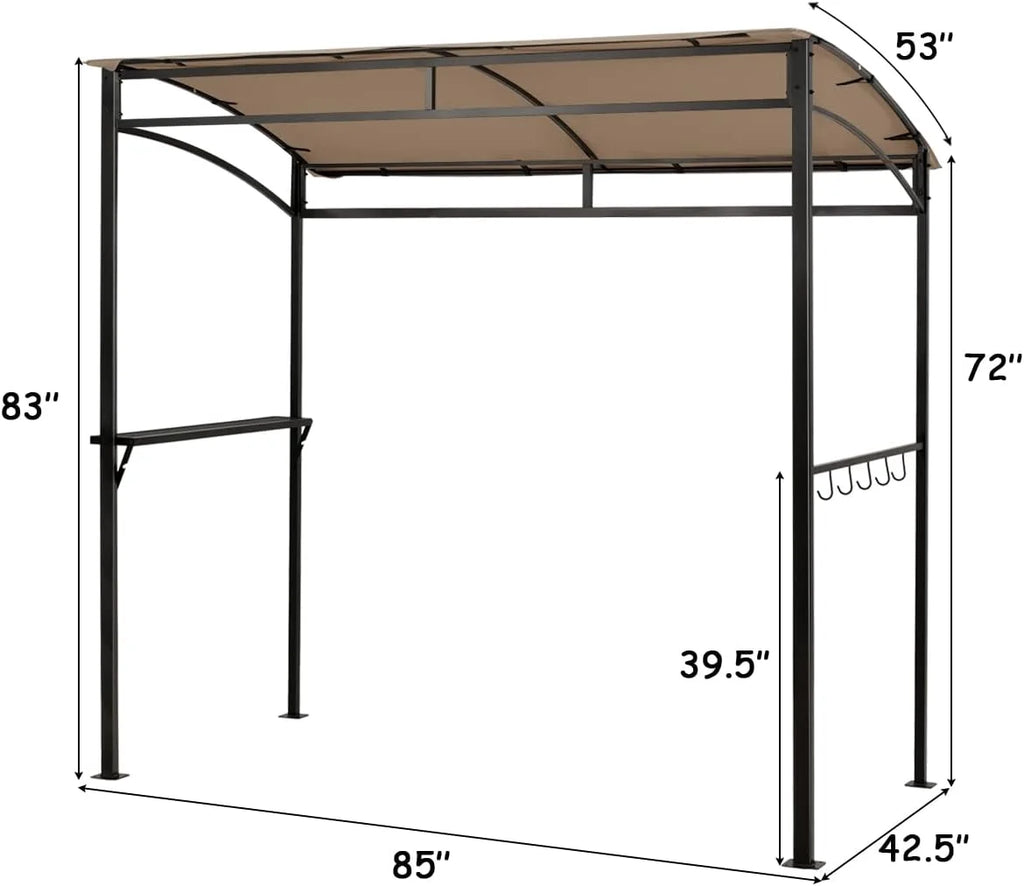 7ft Grill Gazebo with Serving Shelf and Storage Hooks, Steel Frame (Coffee) Q555