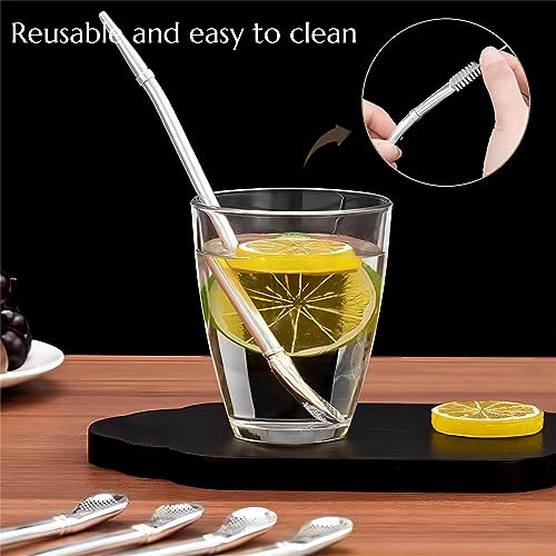 4pcs Stainless Steel Spoon Straws with Cleaning Brush Q92301