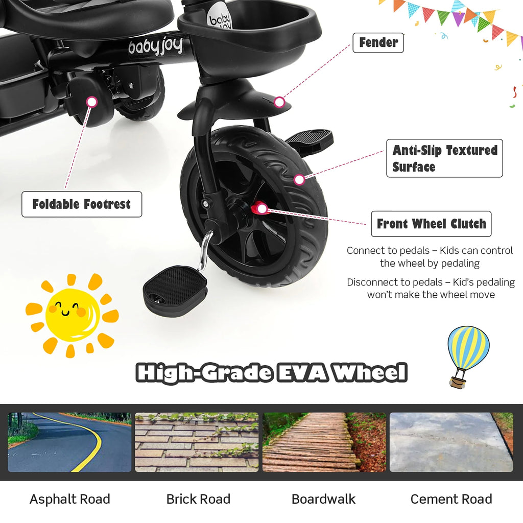 4-in-1 Toddler Tricycle with Adjustable Push Handle V893