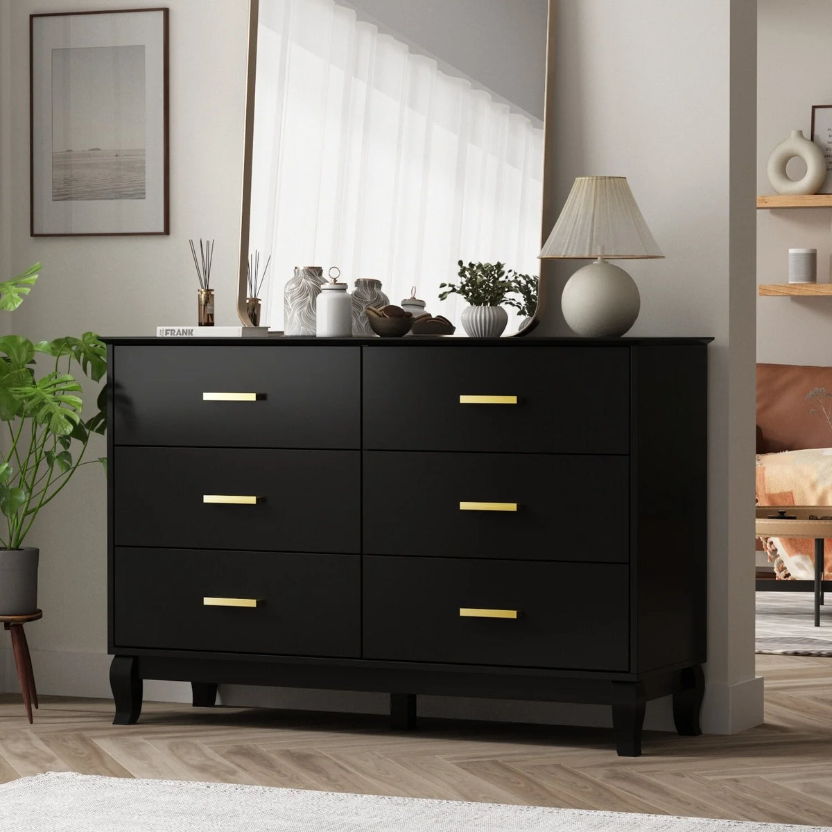 6 Drawer Double Dresser Black White G329260