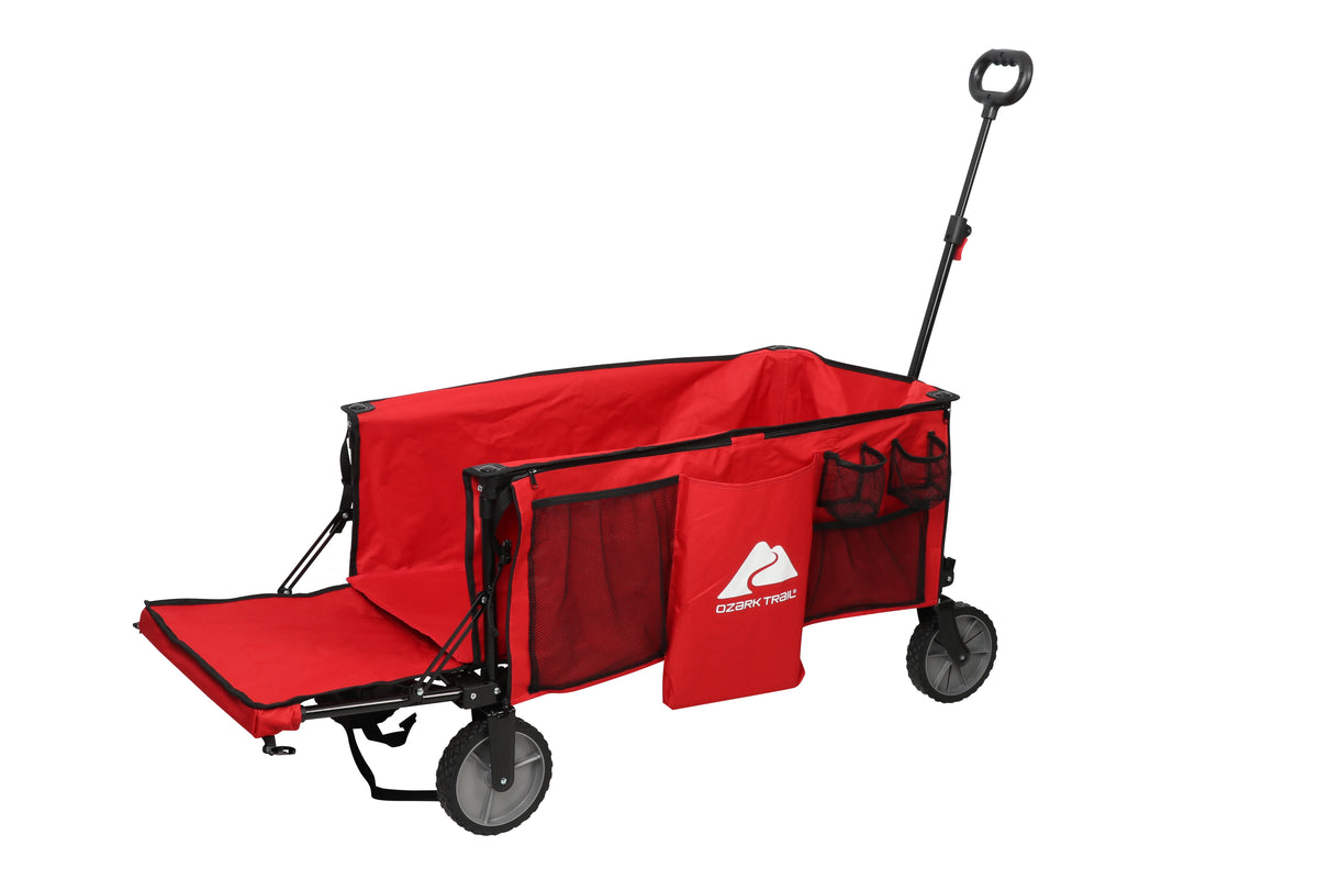 Camping Utility Wagon with Tailgate & Extension Handle, Red T2695