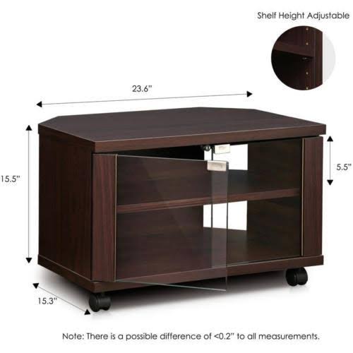 3-Tier TV Stand with Double Glass Doors and Casters, Espresso W716