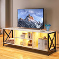 White LED TV Stand with Charging Station and Storage Cabinet E46772