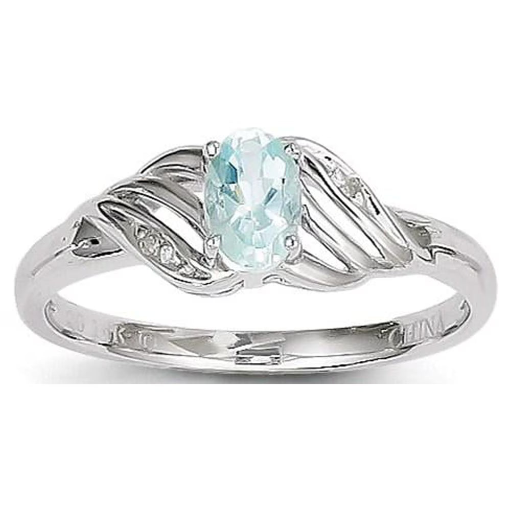14k White Gold Aquamarine Real Diamond Ring I892