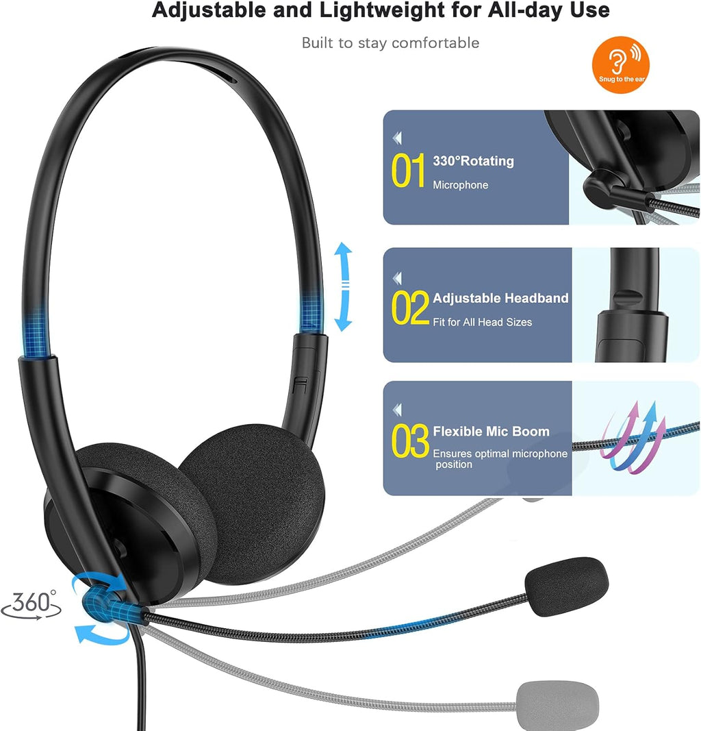 USB Headset with Microphone Noise Cancelling for Laptop PC Office Headset Pack of 2 L897