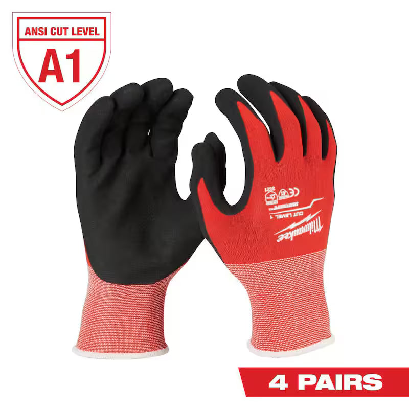 Red Nitrile Level 1 Cut Resistant Work Gloves 4-Pack O22889
