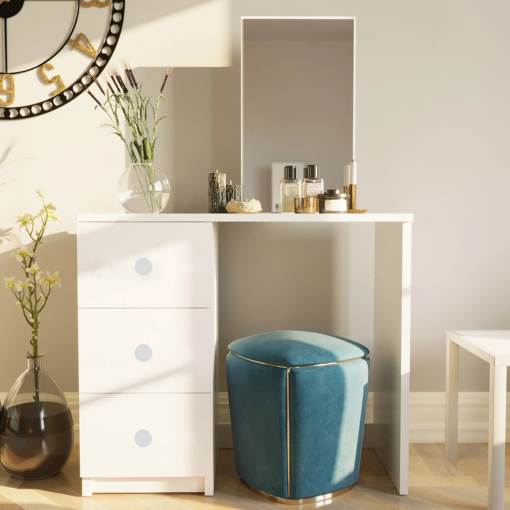 White 3 Drawer Vanity Table with Mirror U66500
