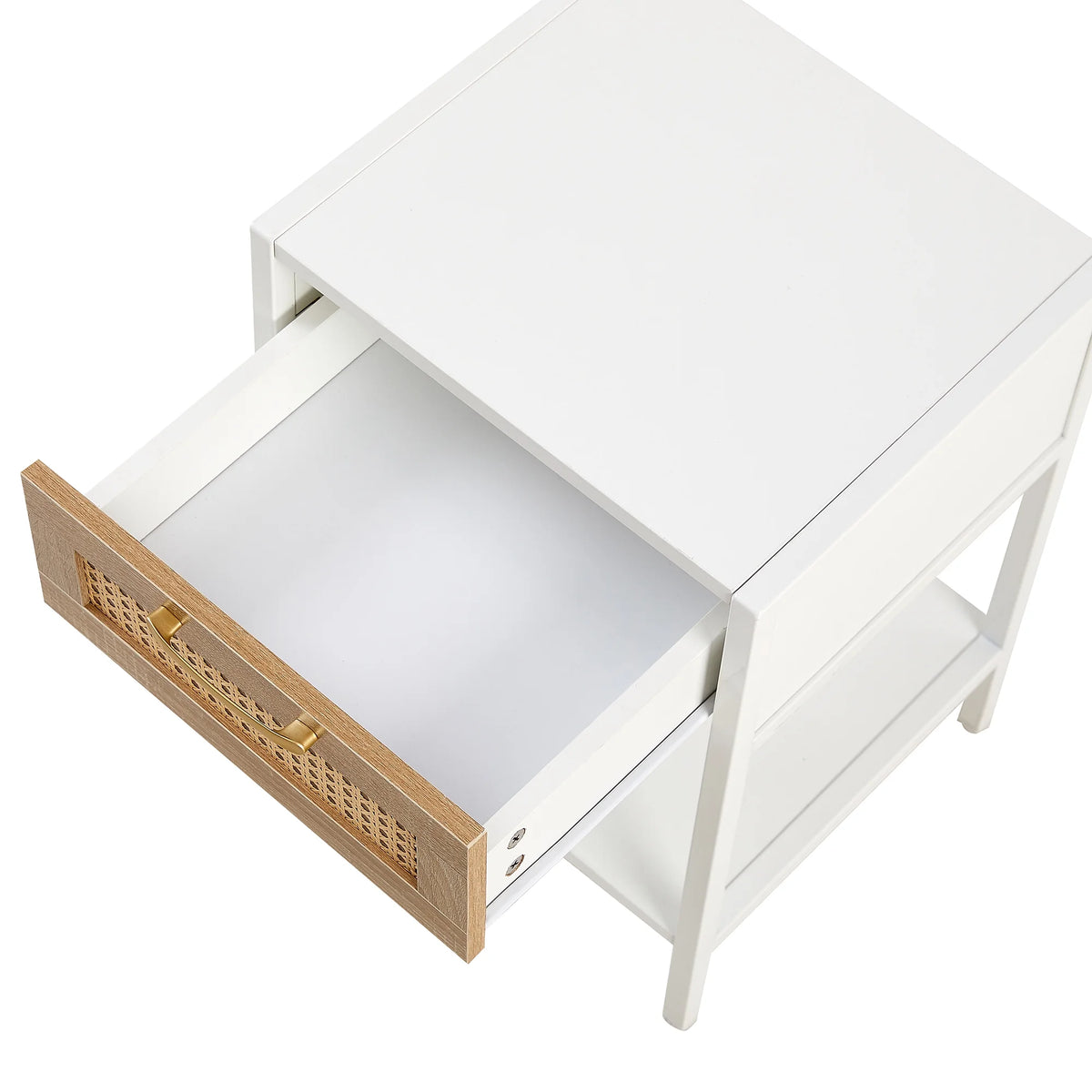 15.74" White Rattan Nightstand with Drawer V653