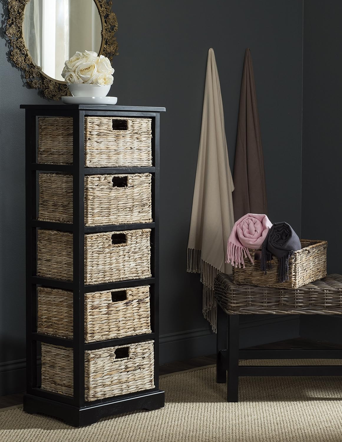 Black Wicker Basket Storage Tower N8910