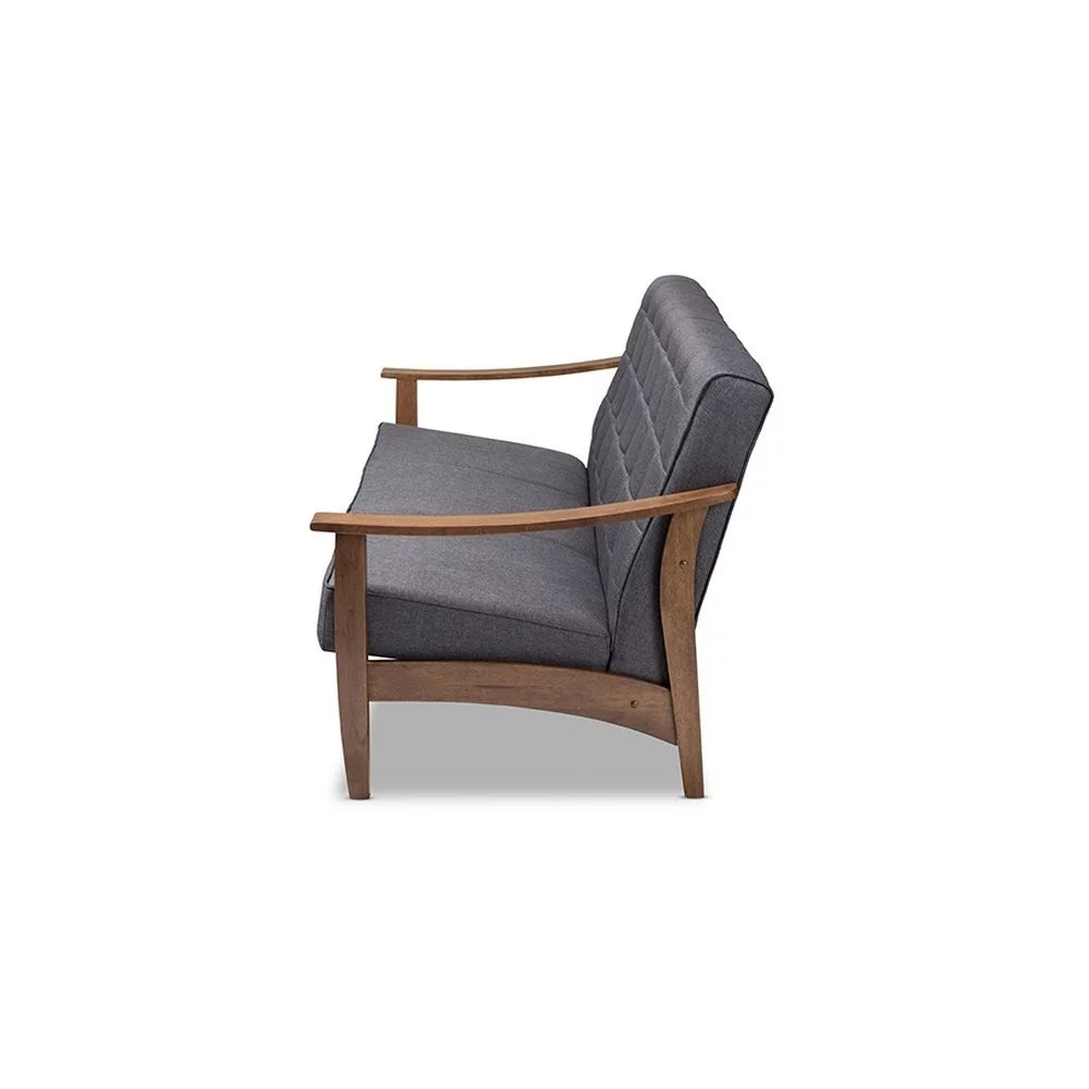 Gray Fabric Upholstered Walnut Wood Sofa E913067
