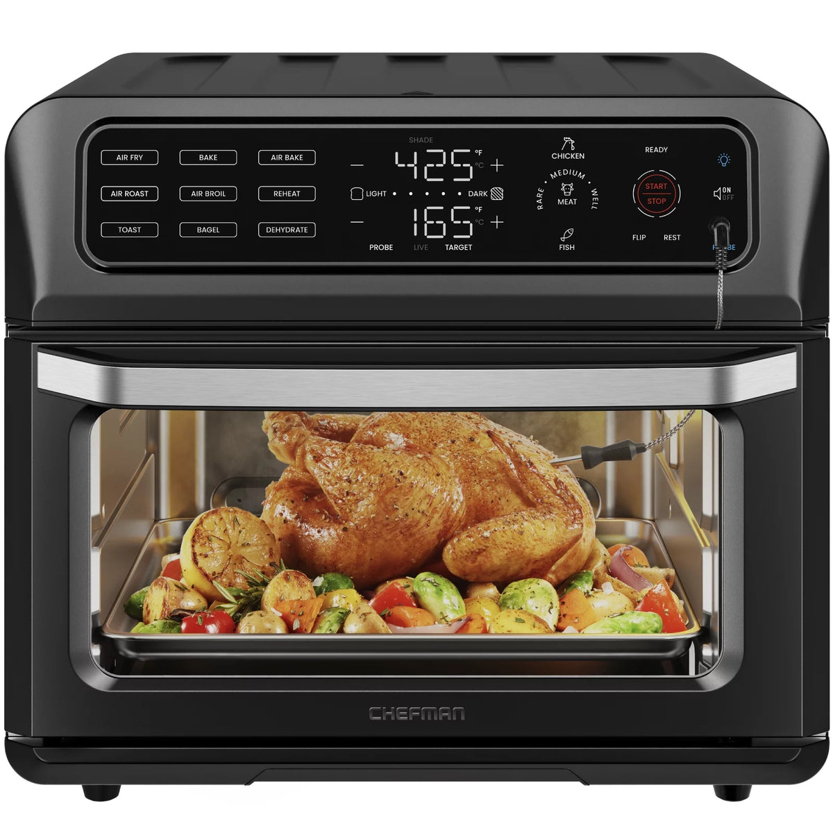 12-in-1 Air Fryer Oven Combo with Probe Thermometer, 20 Qt, Black Stainless Steel U73254