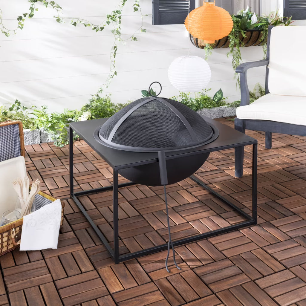 Outdoor Modern Square Fire Pit with Cover Q671956