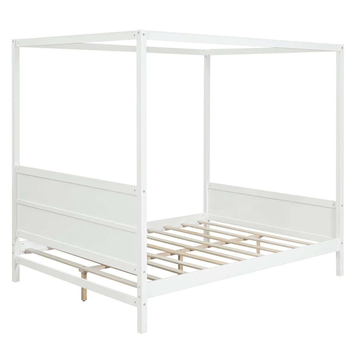 White Queen Size Canopy Platform Bed with Headboard and Footboard R18086