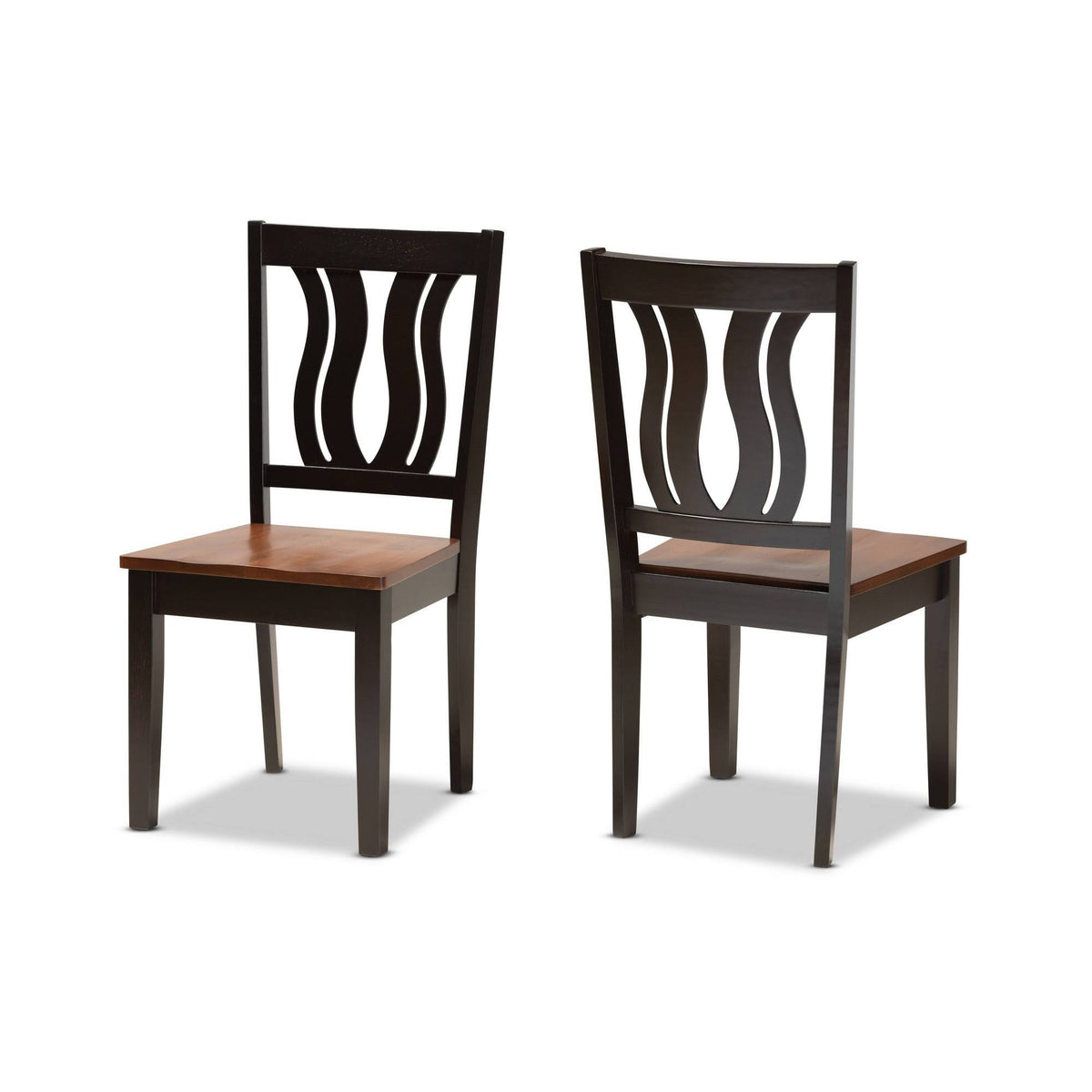 2-Piece Dark Brown and Walnut Brown Wood Dining Chair W250