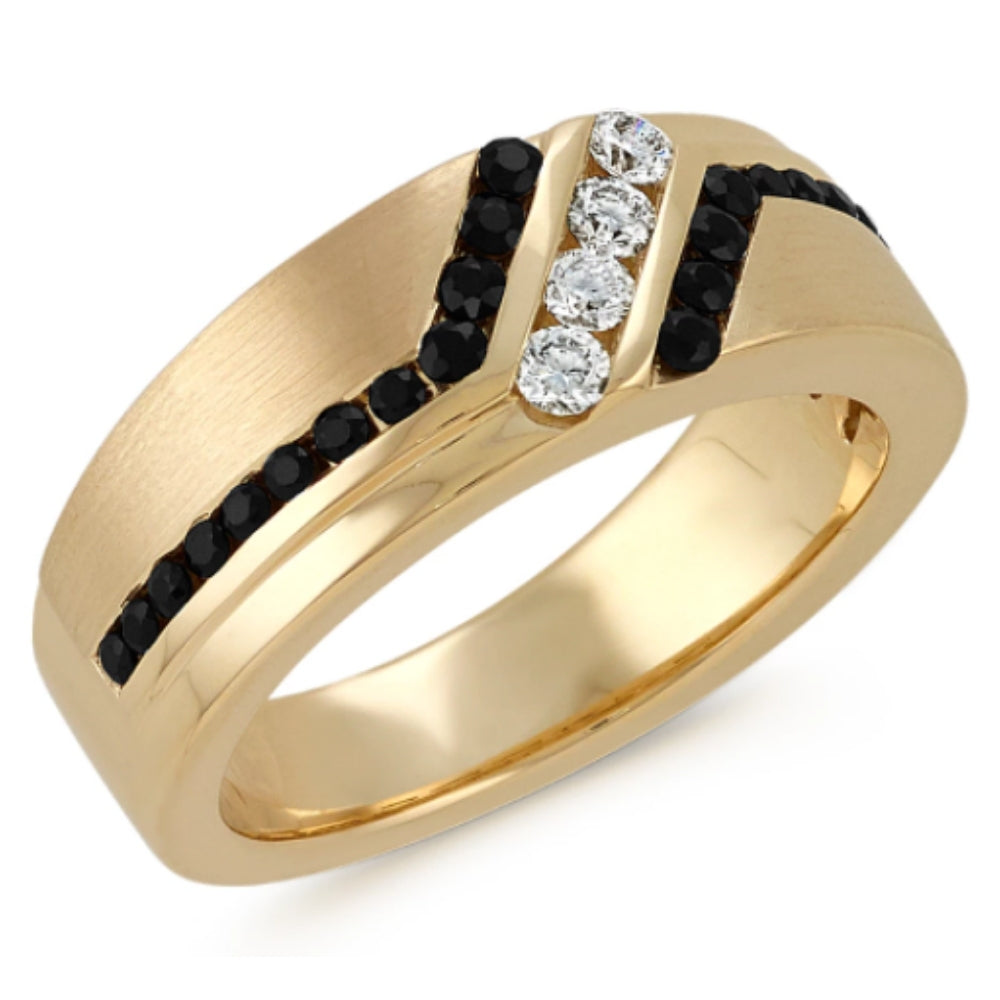 Black & White Diamond Wedding Band 10k Yellow Gold Ring U35788