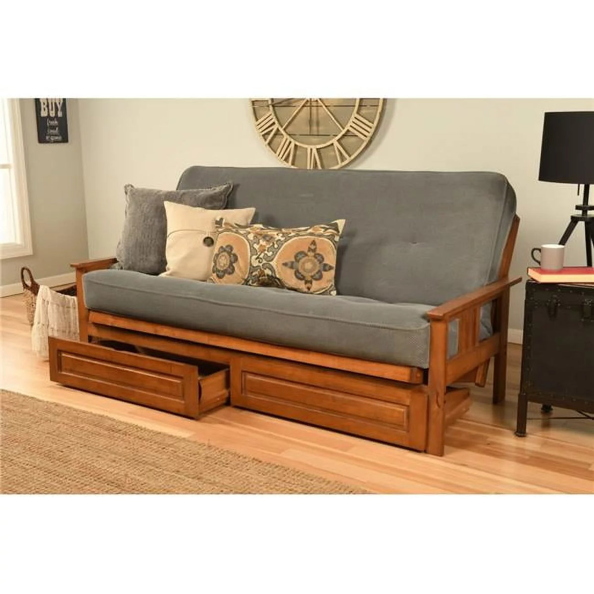 Full Size Futon Frame with Mattress & Storage Drawers H91047