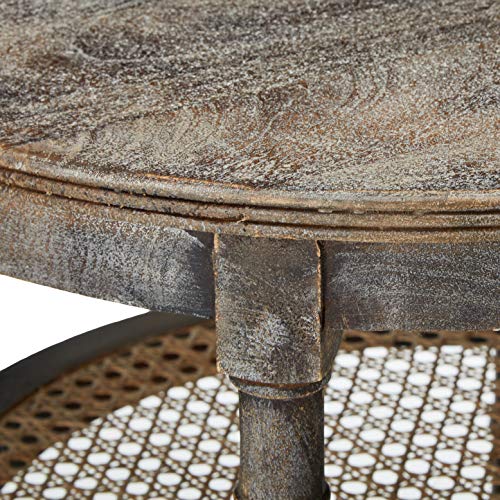 Round Mango Wood Table with 2 Cane Shelves B7615