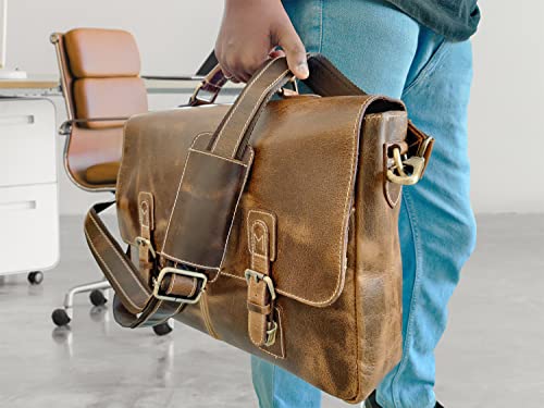 Full Grain Leather Laptop Messenger Bag V717536
