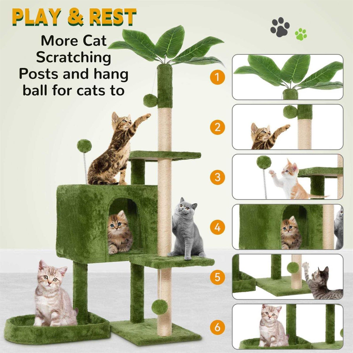 52in Cat Tree with Scratching Posts Plush Perch Q40602