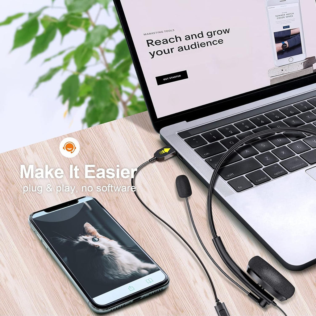 USB Headset with Microphone Noise Cancelling for Laptop PC Office Headset Pack of 2 L897
