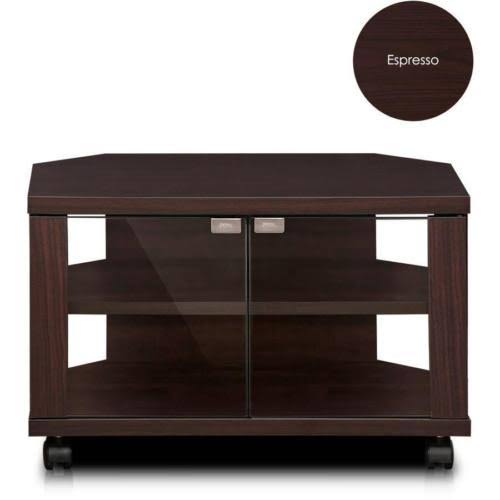 3-Tier TV Stand with Double Glass Doors and Casters, Espresso W716