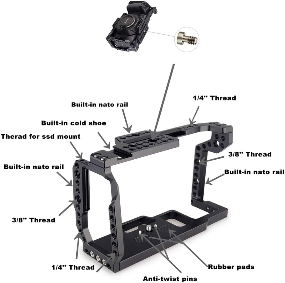 BMPCC 4K & 6K Cage with Rotating NATO Handle, T5 SSD Mount H8880
