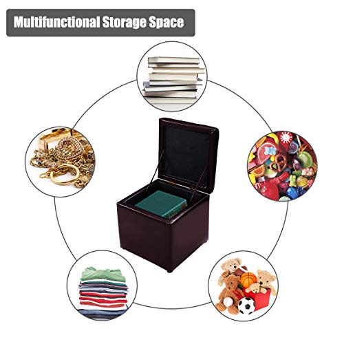16" Storage Ottoman Cube with Hinged Lid, Flip Top Footstool, PU Leather, Black V320274