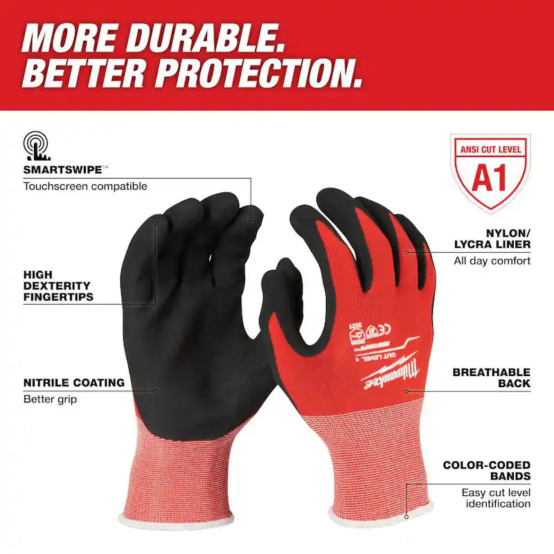 Red Nitrile Level 1 Cut Resistant Work Gloves 4-Pack O22889
