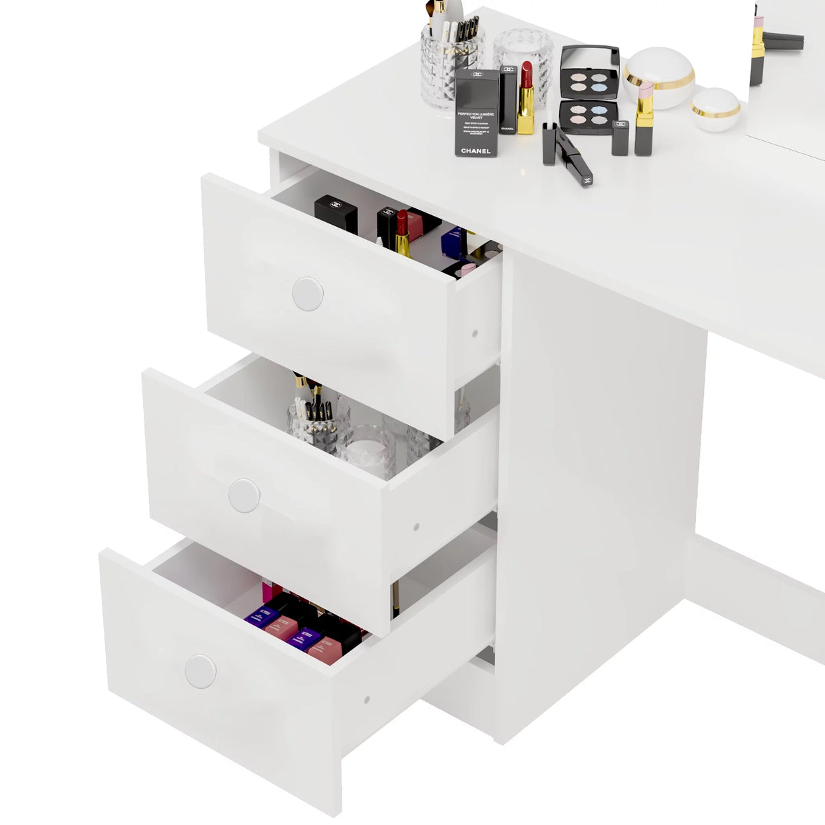 White 3 Drawer Vanity Table with Mirror U66500