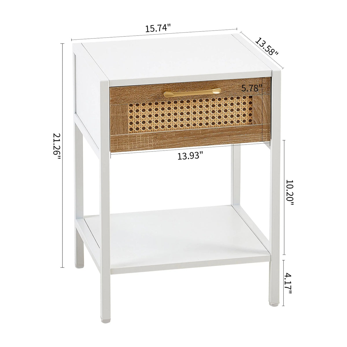 15.74" White Rattan Nightstand with Drawer V653