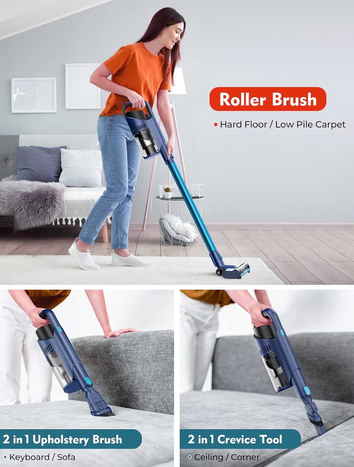 Cordless Stick Vacuum with 40Mins Runtime, 2.86lbs Lightweight M146